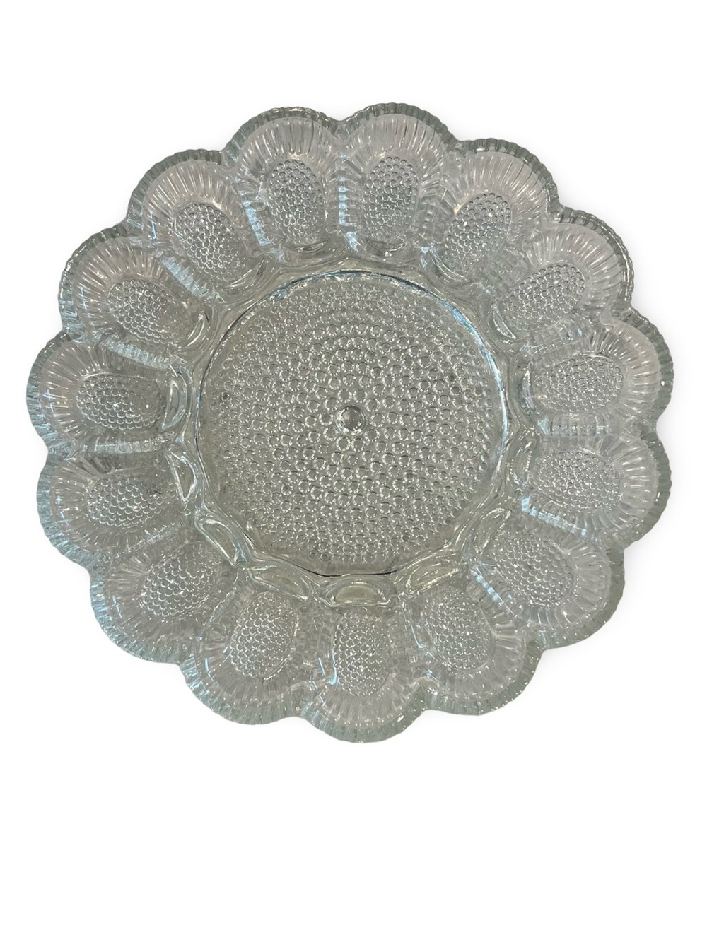 VTG Indiana Glass Clear Hobnail Deviled Egg Platter Relish Tray Scalloped 11"